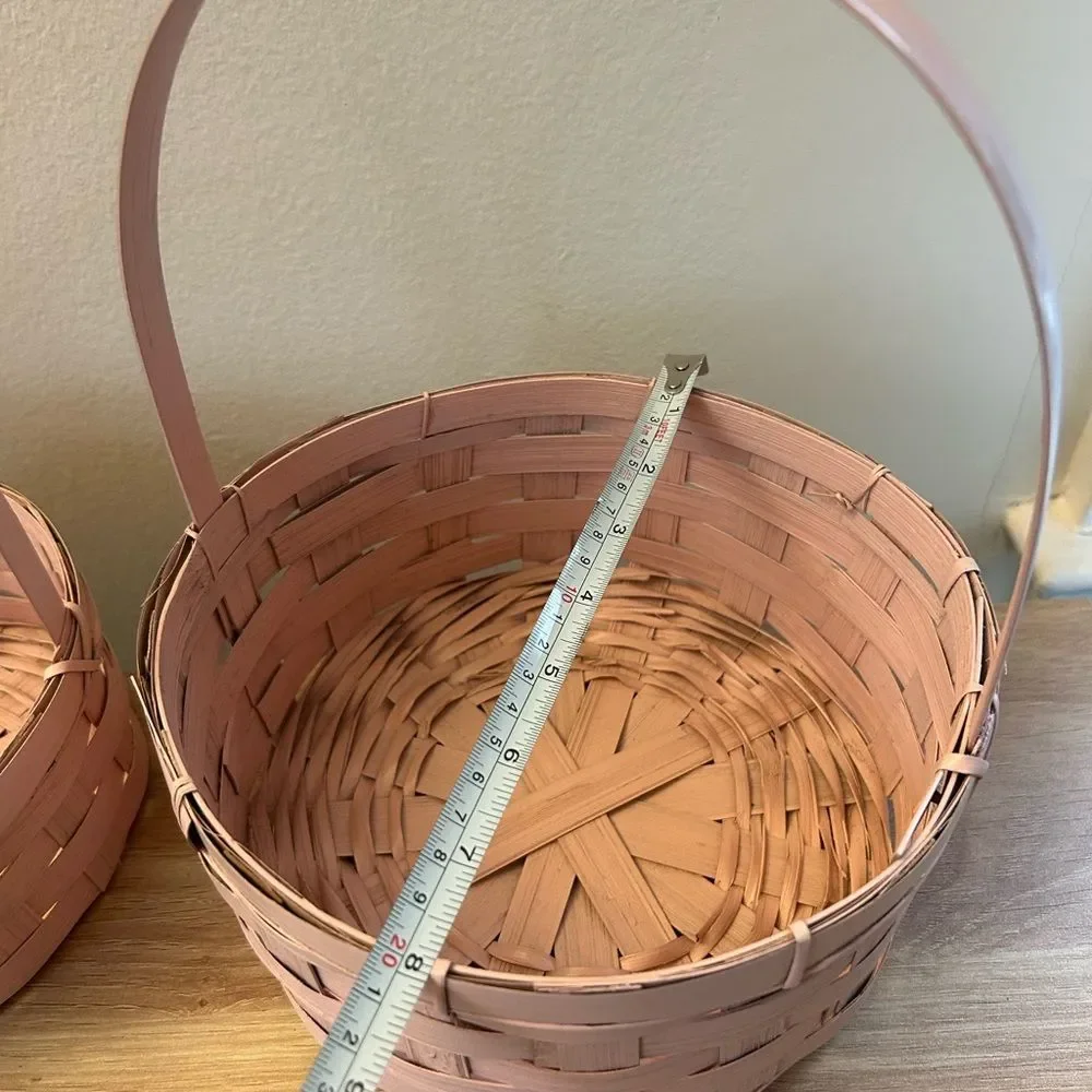 Set of 3 Pink Woven Picnic Baskets with Handles